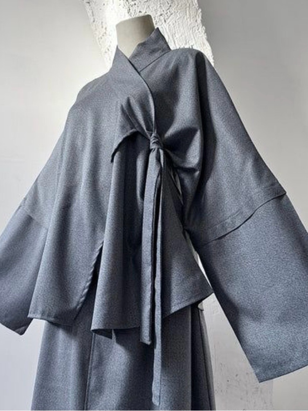 Minimalist Gray Tie-Front Robe Top